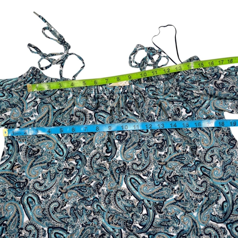 Michael Kors 1X Blue Paisley Off Shoulder Puff Sleeve Top Boho Coastal Chic - Picture 3 of 8